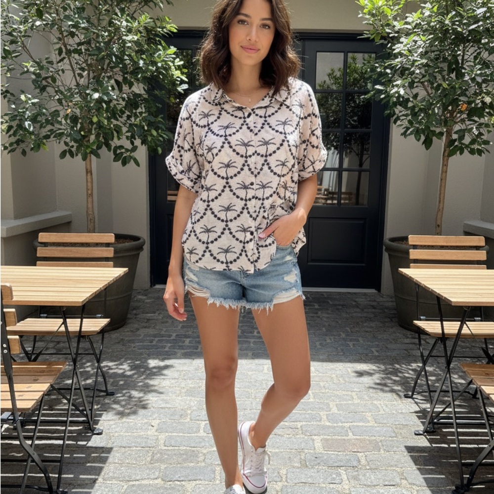 Fig and Flower Palm Tree Patterned Women's Top